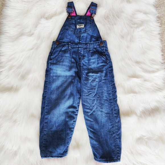 Osh Kosh pink fleece lined denim overalls 3T